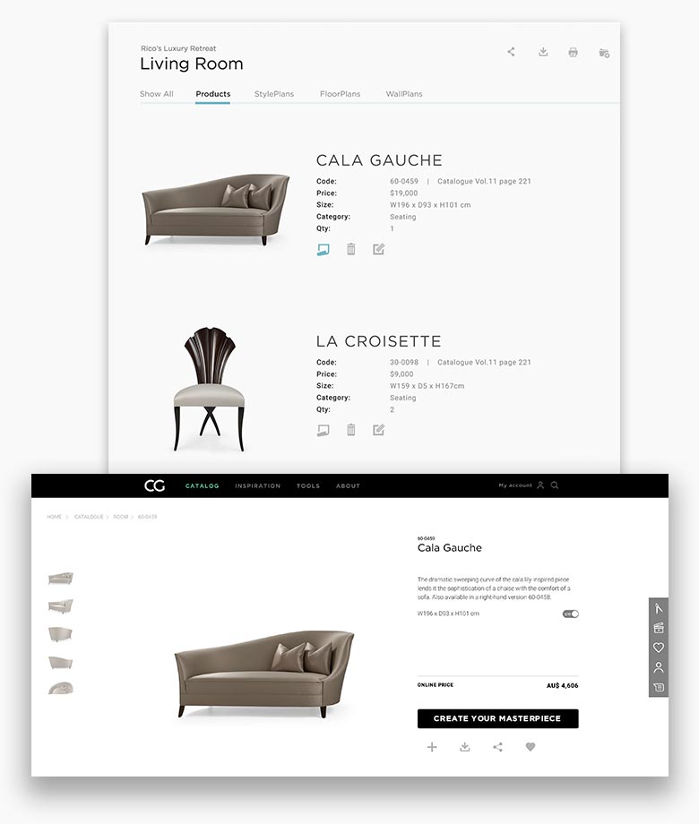 Organize proposals by projects. Create custom project files with product descriptions, fabric descriptions and codes.