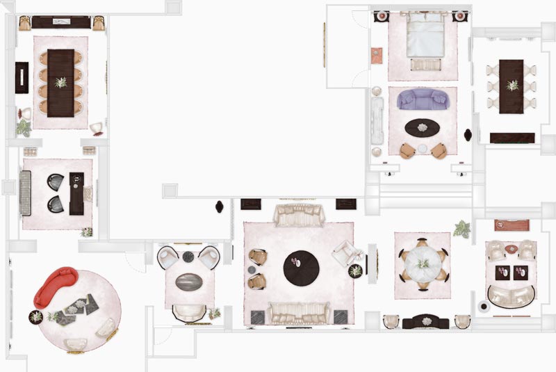 FloorPlan has multiple elevation views to enhance the presentation experience. Larger FloorPlans can be divided into zones for quicker editing and for managing product selections.